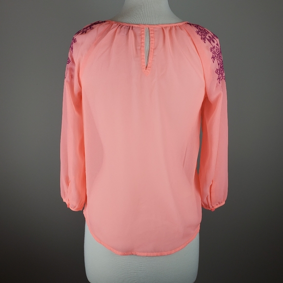 Pink Chiffon Embroidered Tie Front Top - Picture 2 of 5